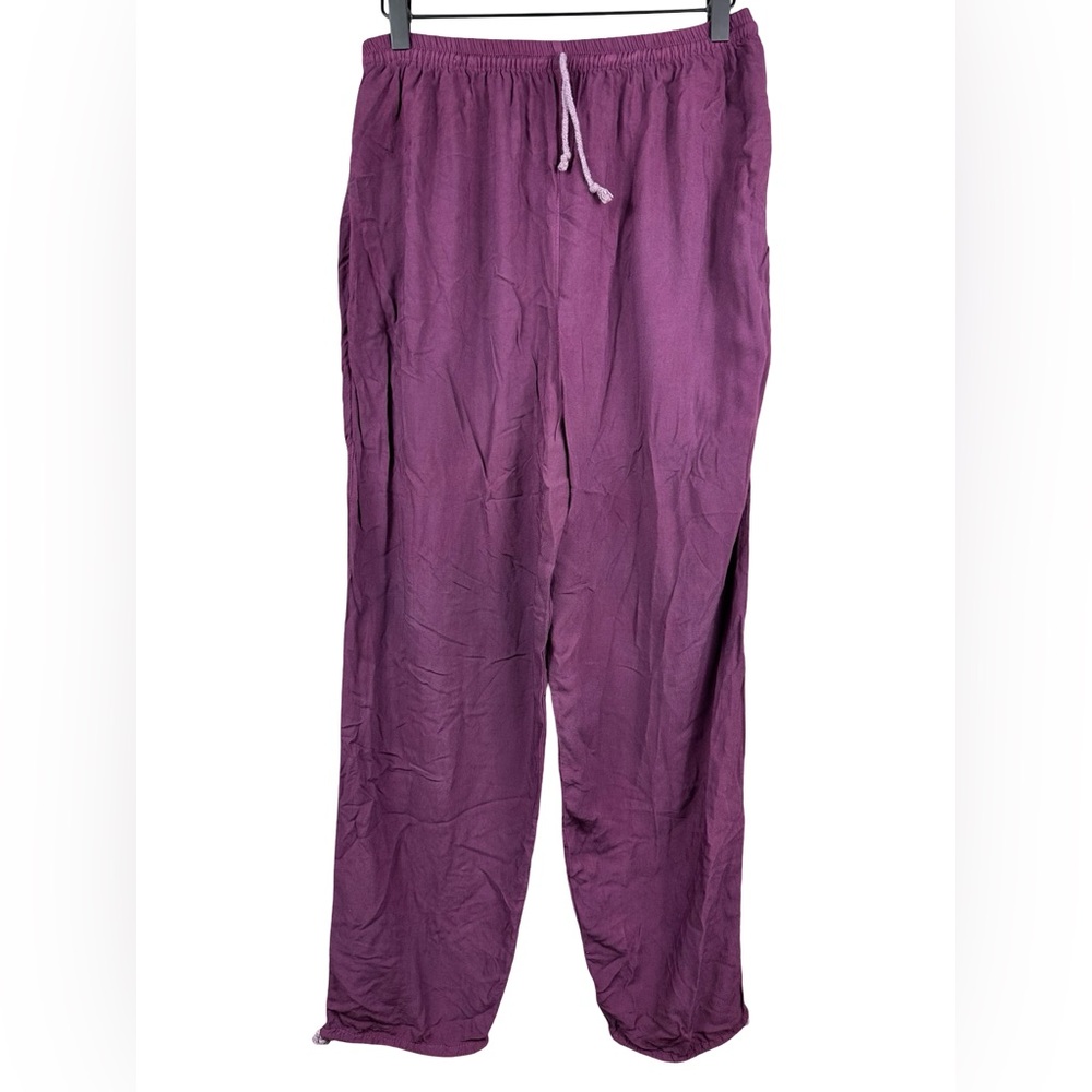 Harem Pants Purple Relaxed Rayon Drawstring Waist Boho Lounge Casual Pants S L